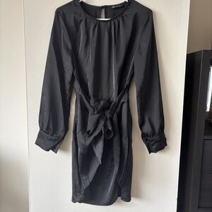 Prettygarden Black Satin Long Sleeve Dress - Size Small